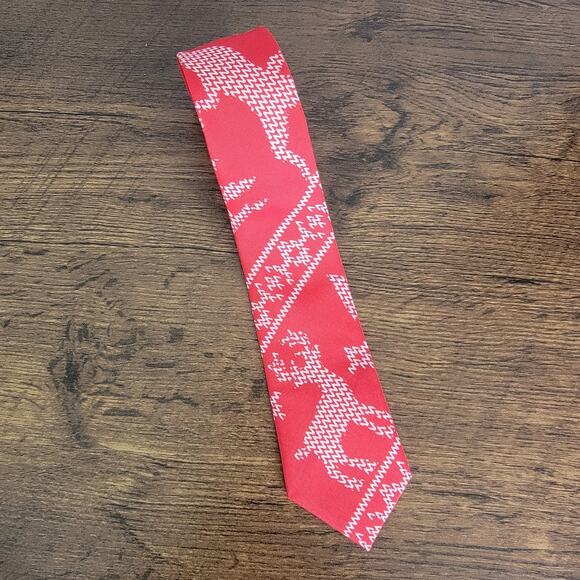 Dec 25th Christmas Neck Tie Reindeer Red Holiday Festive Party Workstyle Office - Picture 1 of 5